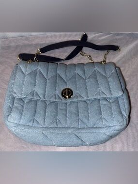 Talbots Quilted Light Blue Denim Crossbody with Gold Hardware